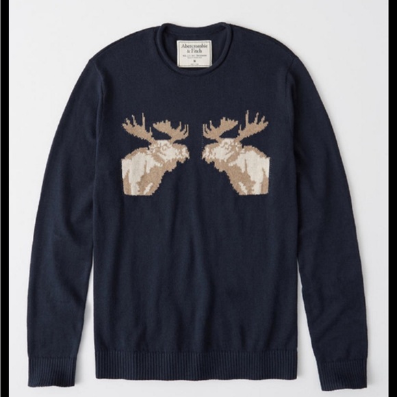 Abercrombie & Fitch Navy Moose Sweater-Size M - Picture 1 of 7